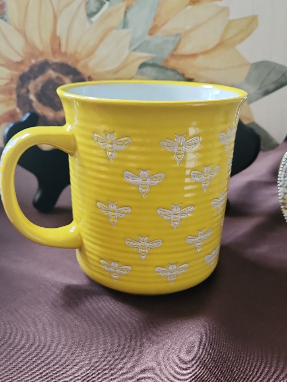 Envogue "Let It Bee"  Yellow Ceramic Mug with White Bee Motif